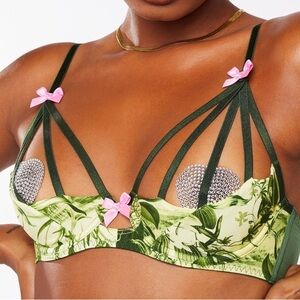 Savage X Fenty Jungle Print Bra 36A LIVING IN THE CLOUDS QUARTER CUP CAGED BRA